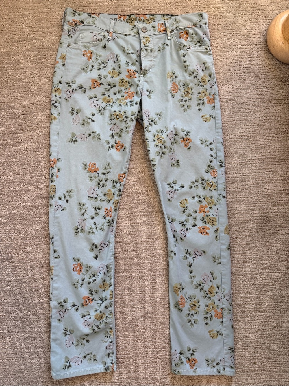 Citizens Of Humanity Mint Skinny Jeans with Peach & Cream Floral Print
